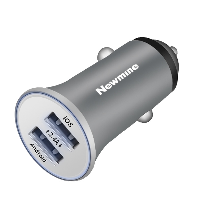 纽曼(Newmine)车载充电器HC15锖色金属机身智能分流12-24V 双USB接口 5.0V输出 2.4A快充 车充
