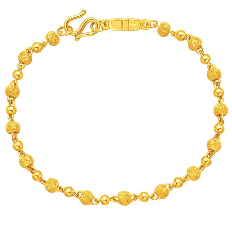 周大福 珠宝首饰简约串珠足金金手链计价甄品F1932（工费：218元）