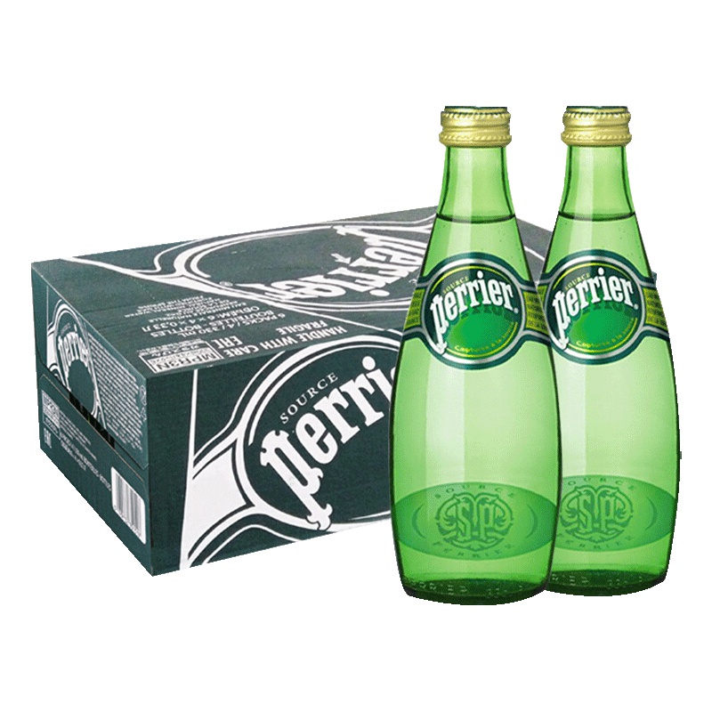 [产自法国]巴黎水(Perrier)天然气泡矿泉水(原味)玻璃瓶装 330ml*24瓶/箱 进口饮用水 法国进口