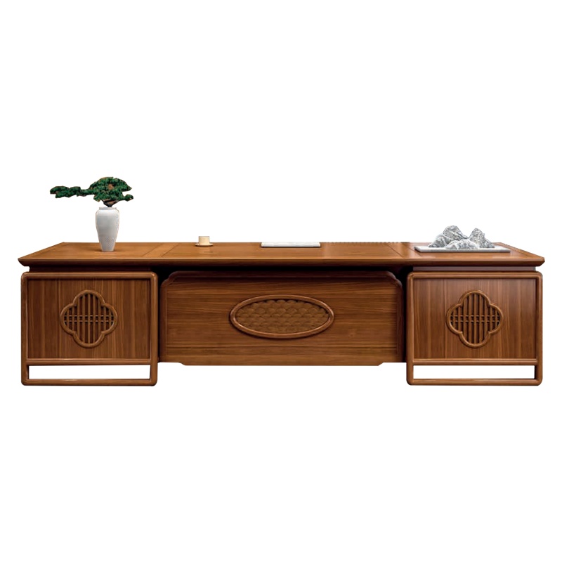 钜晟 新中式胡桃实木办公桌2.8米总裁办公桌董事长大班台JS-GLZB-2830