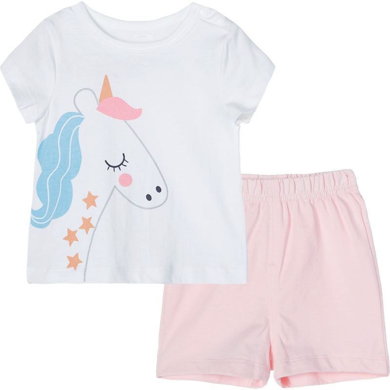 贝贝怡宝宝短袖套装洋气夏季新款女童卡通甜美2件套192T357