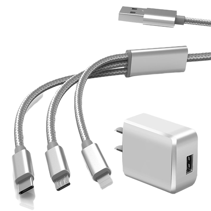 米一拖三充电线插头多功能快加长2数据线充电器手机通用苹果安卓|极光银 [1米]一拖三线+快充头