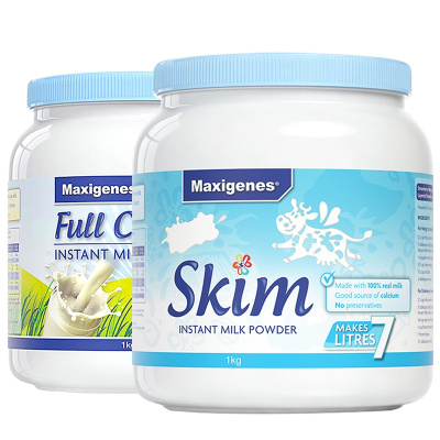全脂 脱脂组合|maxigenes美可卓蓝胖子全脂奶粉1kg 蓝妹子脱脂奶粉1kg