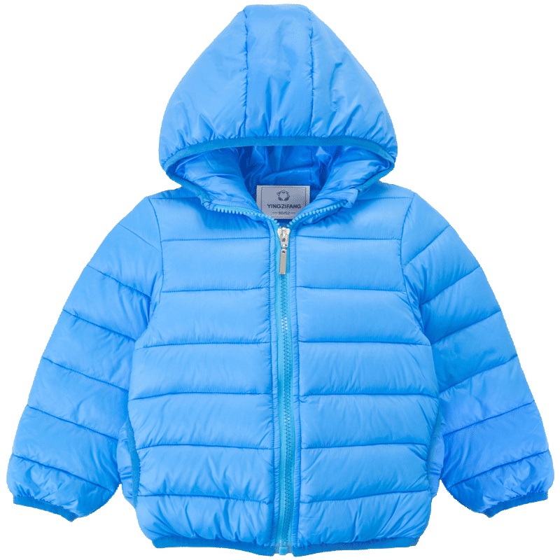 婴姿坊儿童连帽休闲轻羽绒男女童纯色拉链外套透气百搭羽绒服
