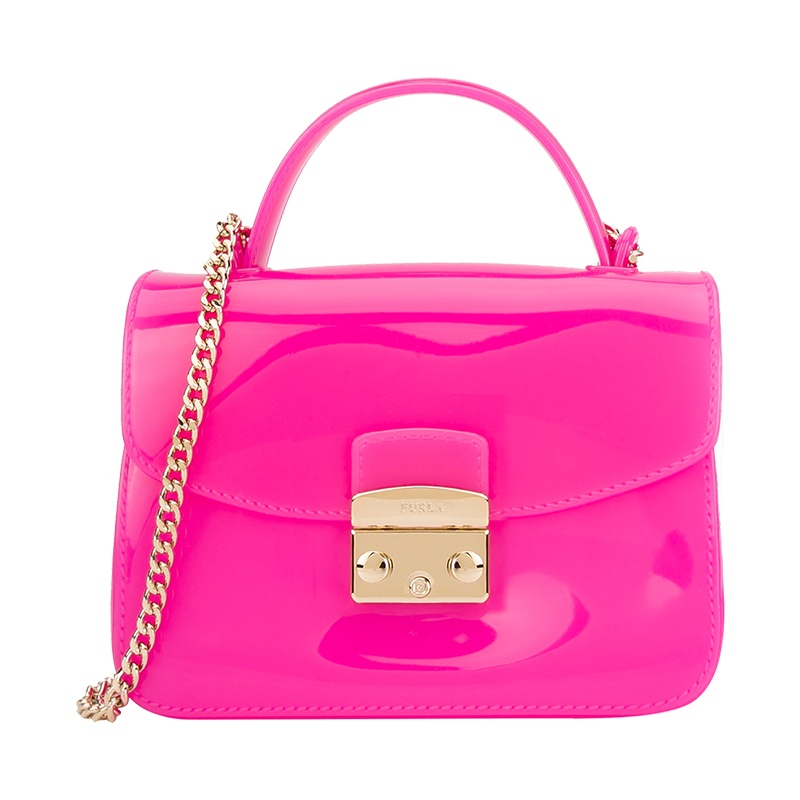 FURLA/芙拉 女士果冻手提链条两用包玫红色