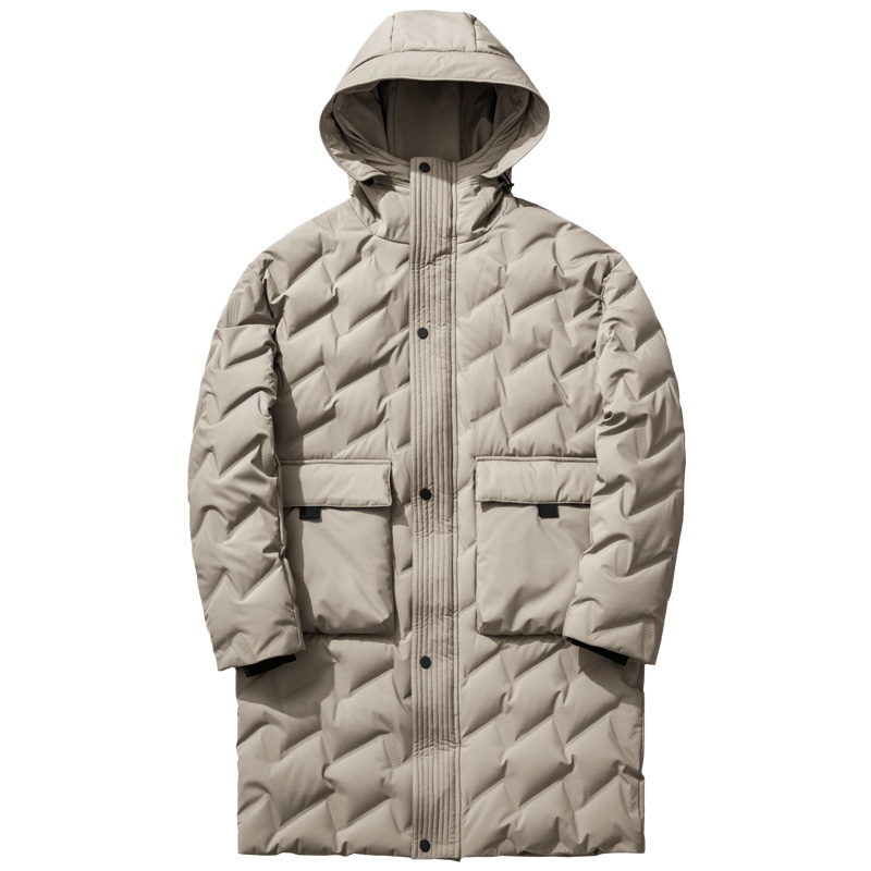 千纸鹤中长款连帽无缝羽绒服男士冬季新款时尚帅气外套60235