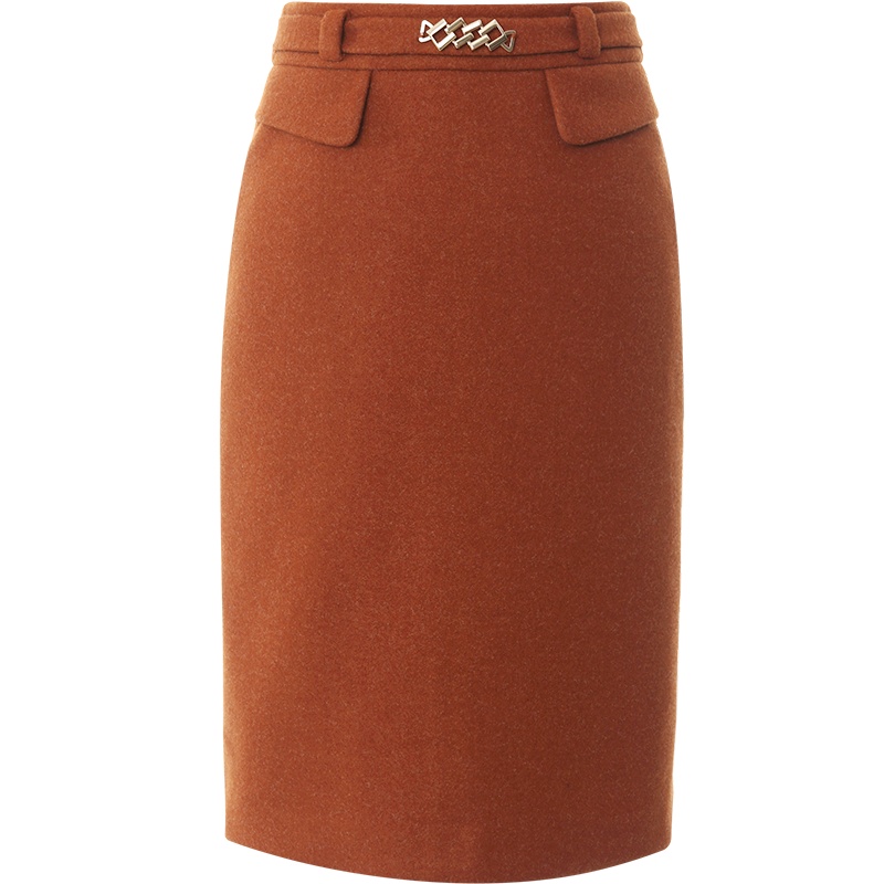 OUNIXUE欧昵雪 | [挺括呢子开叉中裙]秋冬季简约高腰包臀裙遮胯修身半身裙女