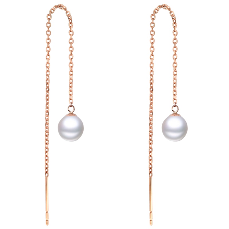 佰色传情(BRIR)6-7mm正圆强光18K淡水珍珠耳饰耳环女神耳线