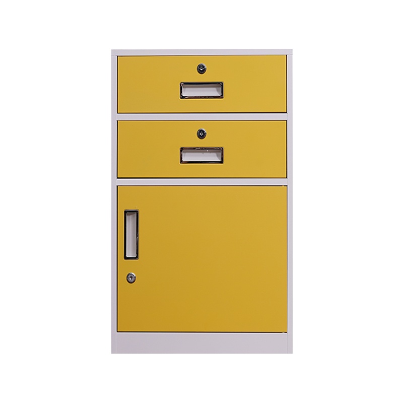 星岛办公桌下文件柜铁皮柜矮柜办公室落地工具抽屉储物桌边带锁小柜子二斗一门常规黄色