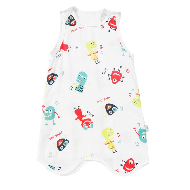 俩个宝宝婴儿背心睡袋夏季薄护肚竹纤维纱布分腿男女童空调防踢被