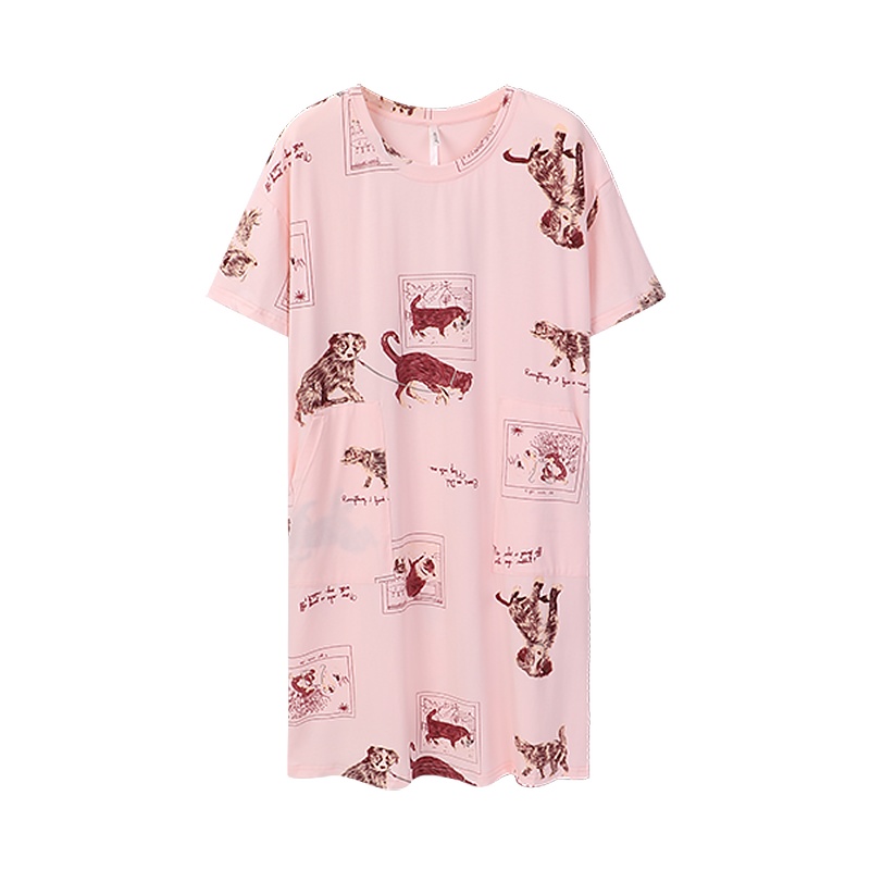 安之伴睡裙夏季女冰瓷棉印花短袖女裙家居服