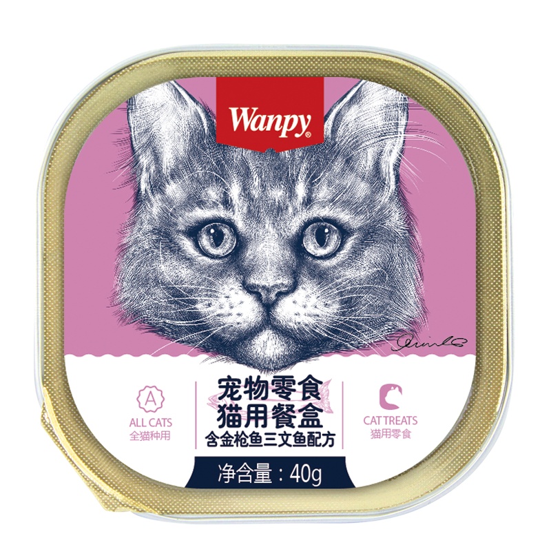 顽皮Wanpy宠物零食猫用餐盒含金枪鱼+三文鱼配方40g*6盒