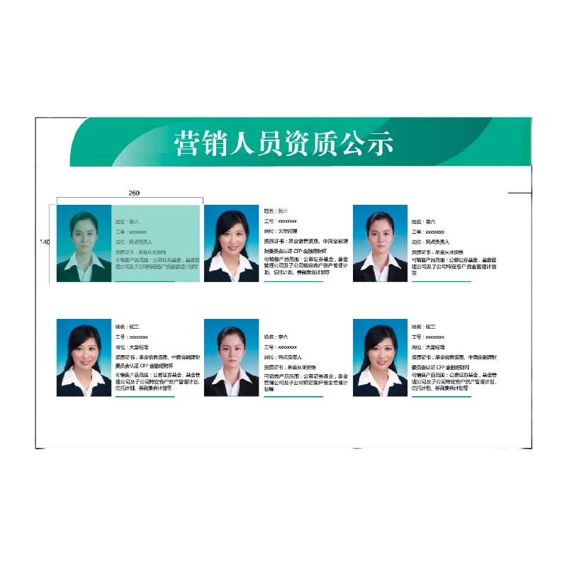 金穗慧采 6126 营销资质公示（集中版） （六人版）G.32.2 900*600mm绿色
