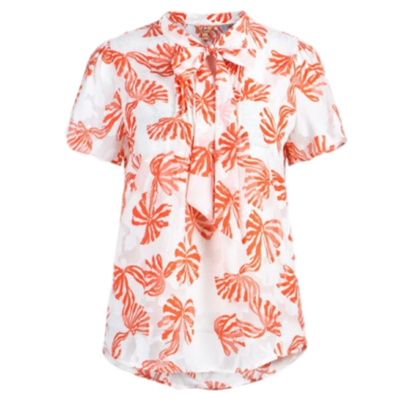 【福利款】拉夏贝尔橘红荷叶边袖雪纺衬衫