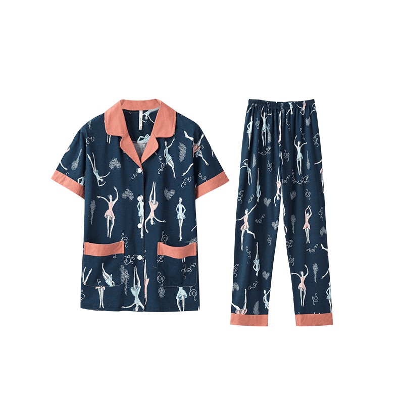 安之伴棉质单面针织印舞者国民领短袖女套装B72B406