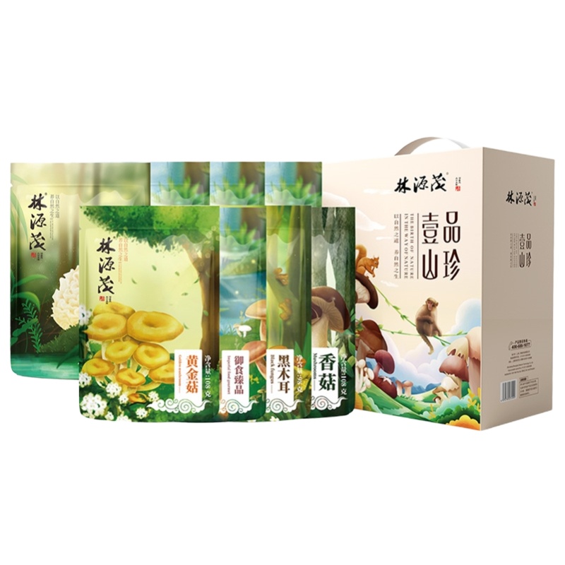 PY林源茂 山珍菌菇·鲜品588g（香菇 黄金菇 真姬菇 杏鲍菇 银耳 干菌 黑木耳）