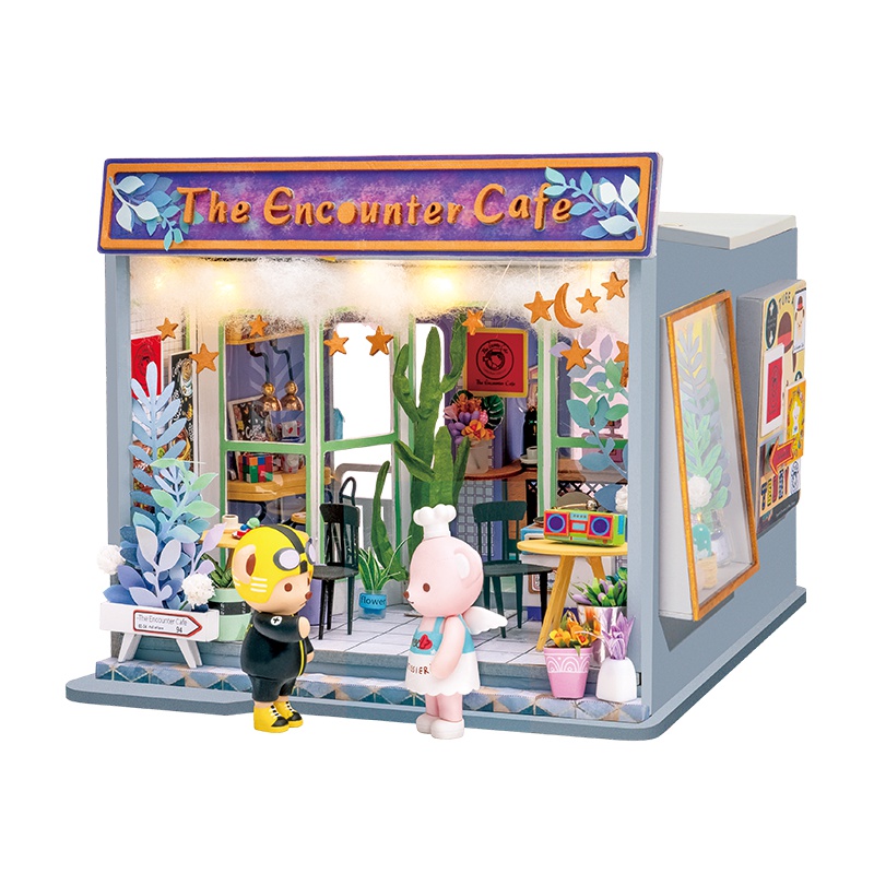 若态若来diy泰迪小屋 手工制作拼装模型珍藏艺术屋玩具创意拼插拼图带手办男生女生生日礼物 TD02遇见咖啡馆