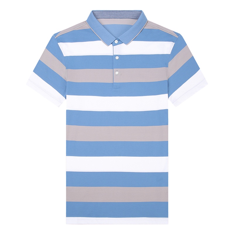 恒源祥棉质T恤男短袖中年条纹休闲体恤夏季时尚翻领polo衫男上衣