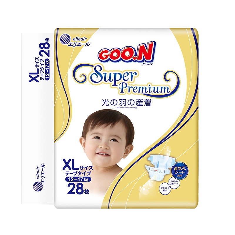大王GOO.N环贴式纸尿裤/尿不湿 光羽系列加大号XL28片(12-17kg) 加柔呵护尿不湿