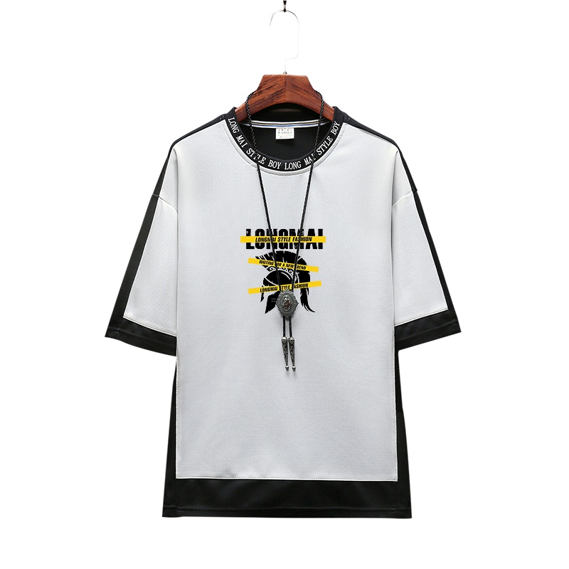 狮臣SHICHEN 2020年男士T恤夏季短袖体恤汗衫男圆领港风潮流五分袖青少年半袖打底衫男时尚百搭t恤 体恤男