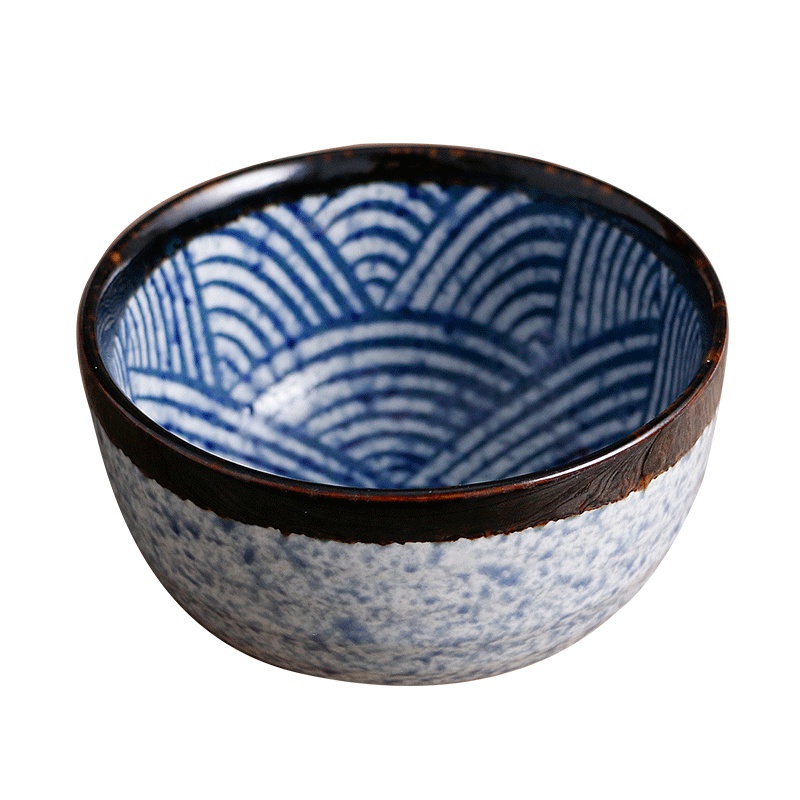 苏宁极物 日本进口爱悦烧青海波釉下彩碗盘碟日式鱼盘和风长方盘陶瓷餐具套装家用(青海波12.5厘米圆钵碗)