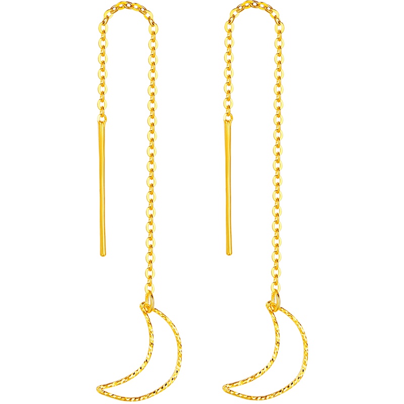 手拉手(Slaso)珠宝 5G黄金月亮耳线新工艺足金999弯月耳坠耳饰女款 Ins小清新网红耳线