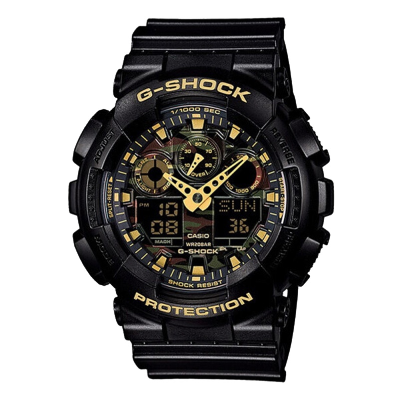 CASIO卡西欧 石英表 男 G-SHOCK系列日韩品牌迷彩时尚防水防震双显运动表男表GA-100CF-1A9