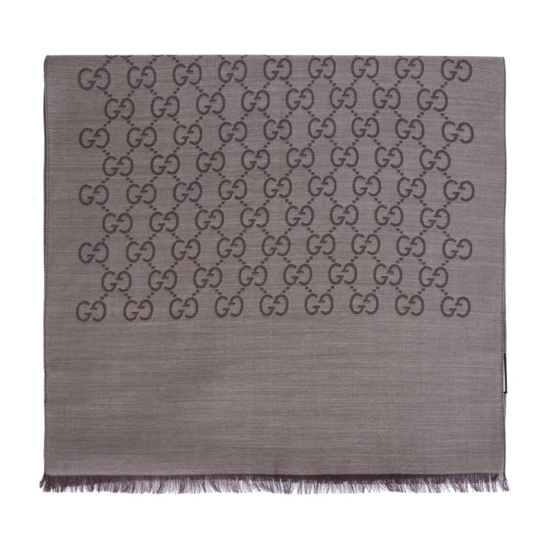 GUCCI 古驰 女士羊毛双G图案流苏边围巾 浅棕色165904 3G646 9664
