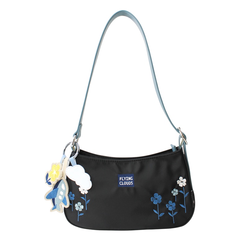 花间公主飞云女士包包2021春季新款潮尼龙腋下包小众刺绣法棍包单肩包