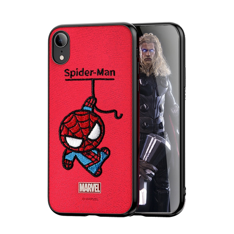 ESCASE 苹果xr手机壳iPhonexr保护套卡通动漫硅胶软边全包防摔布艺刺绣工艺漫威正版红色蜘蛛侠