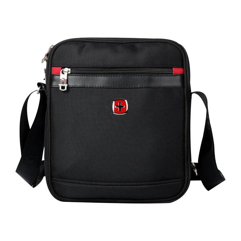 瑞士军刀SWISSGEAR10英寸平板单肩包男斜挎包防水尼龙背包休闲包包体材质 小号黑色