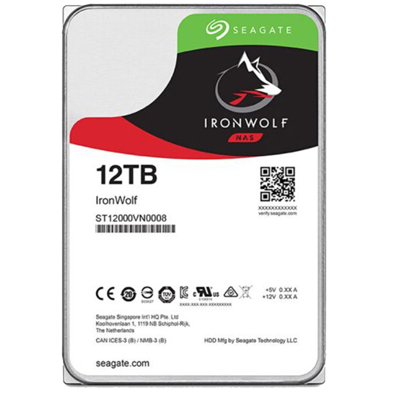 希捷(Seagate)12TB 256MB 7200RPM 网络存储(NAS)硬盘 SATA接口 希捷酷狼IronWolf系列(ST12000VN0008)私有云