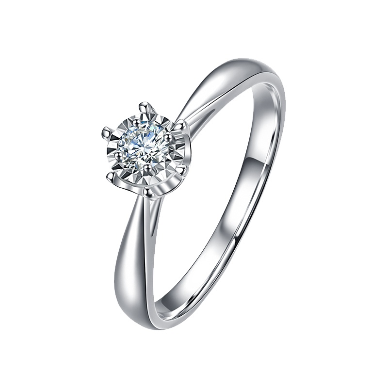 GZUAN古钻珠宝 18K金经典六爪车花片显钻钻石戒指女士结婚求婚戒指 J1804