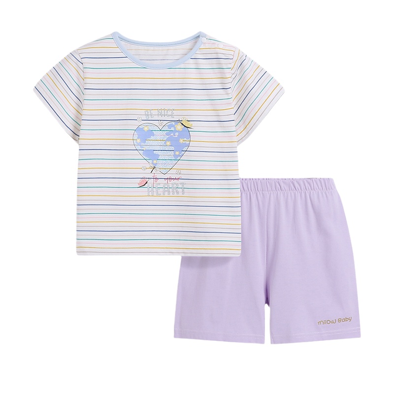 猫人[纯棉短袖套装]21年夏上新薄款透气婴儿套装儿童套装女童套装