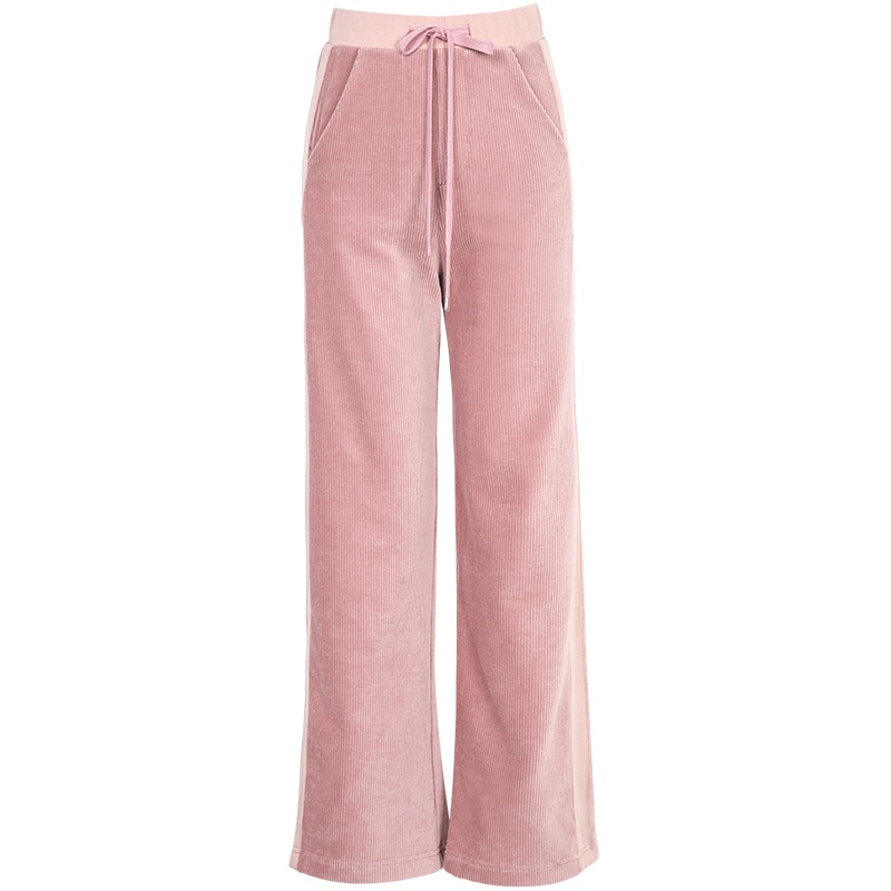 晚白2021春季新品时尚休闲松紧高腰系带灯芯绒阔腿裤长裤休闲裤女