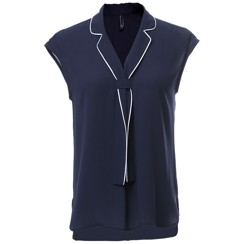 欧昵雪 夏气质优雅系带套头衬衣女无袖雪纺衫小心机上衣X