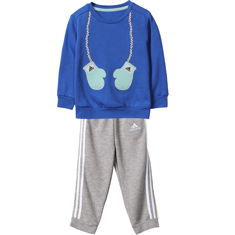 阿迪达斯adidas童装男婴童0-4岁休闲生活针织套装童装AY612 92 蓝色
