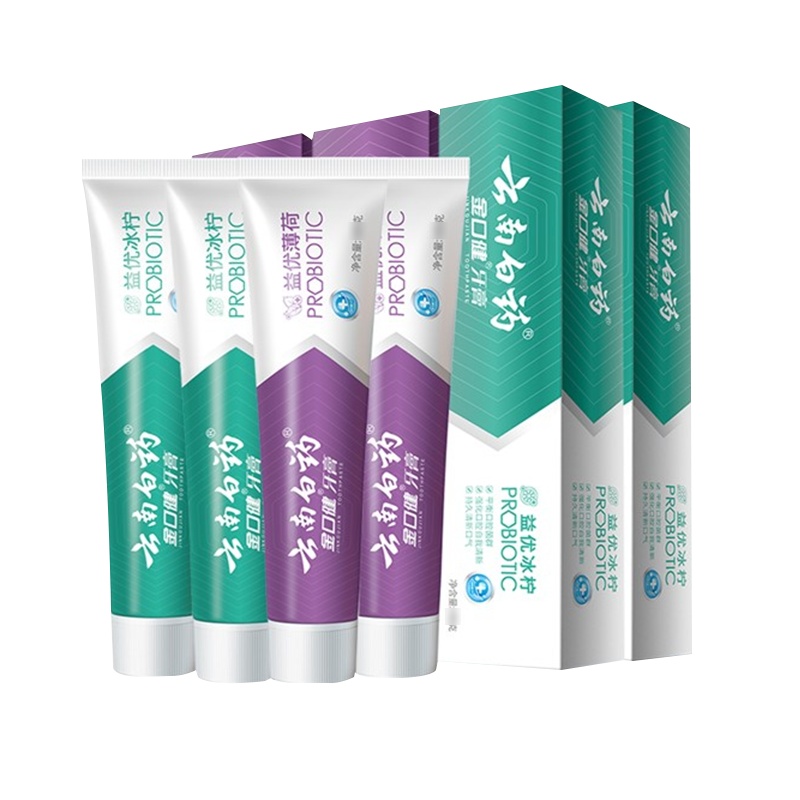 云南白药牙膏益生菌组合套装金口健口气清新益优薄荷105g*2+冰柠105g*2