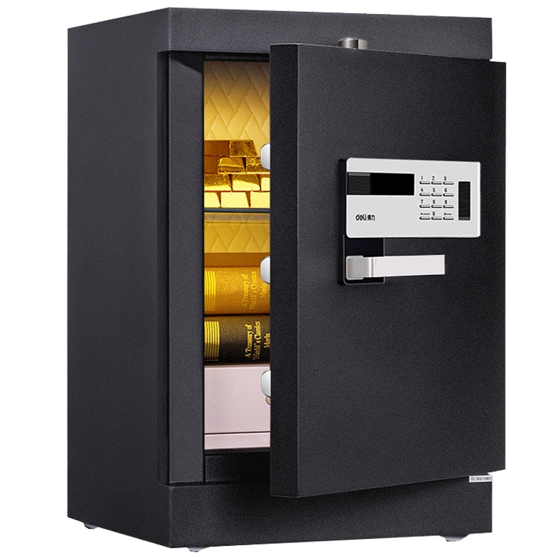 得力(deli)4091指纹密码双重锁控保险箱(黑色) 高62cm电子防盗保险箱 3C认证办公家用防盗合同资料保险柜