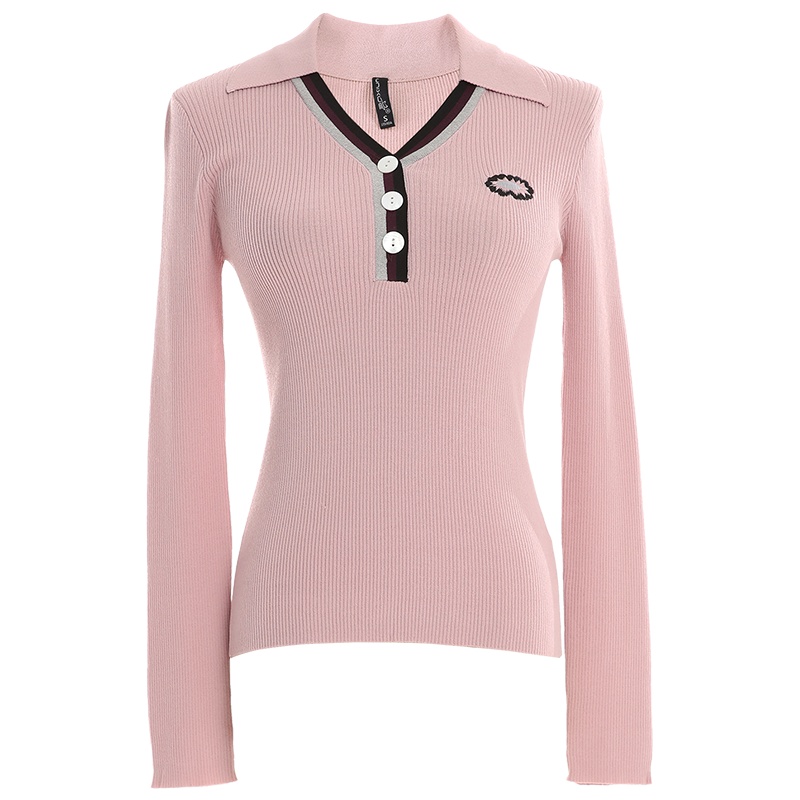 欧昵雪气质半开领绣花毛针织衫女修身显瘦长袖上衣