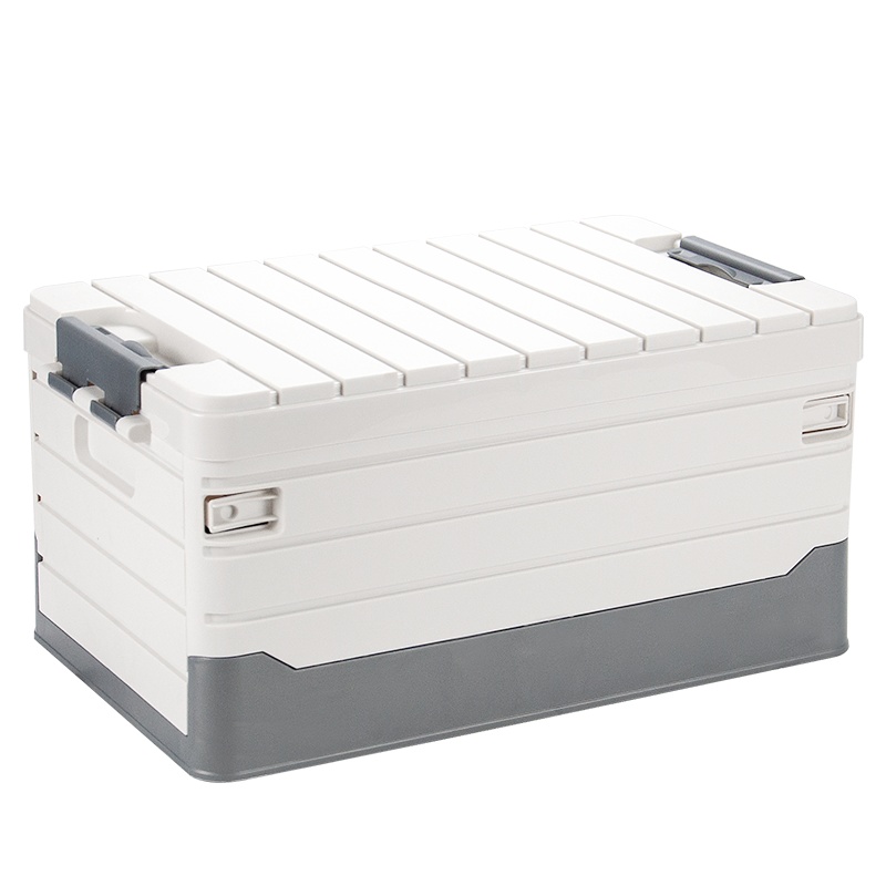 悦卡汽车后备箱收纳箱 车载多功能车内尾箱整理箱置物用品 Line条纹系列折叠储物箱 白银大号-60L