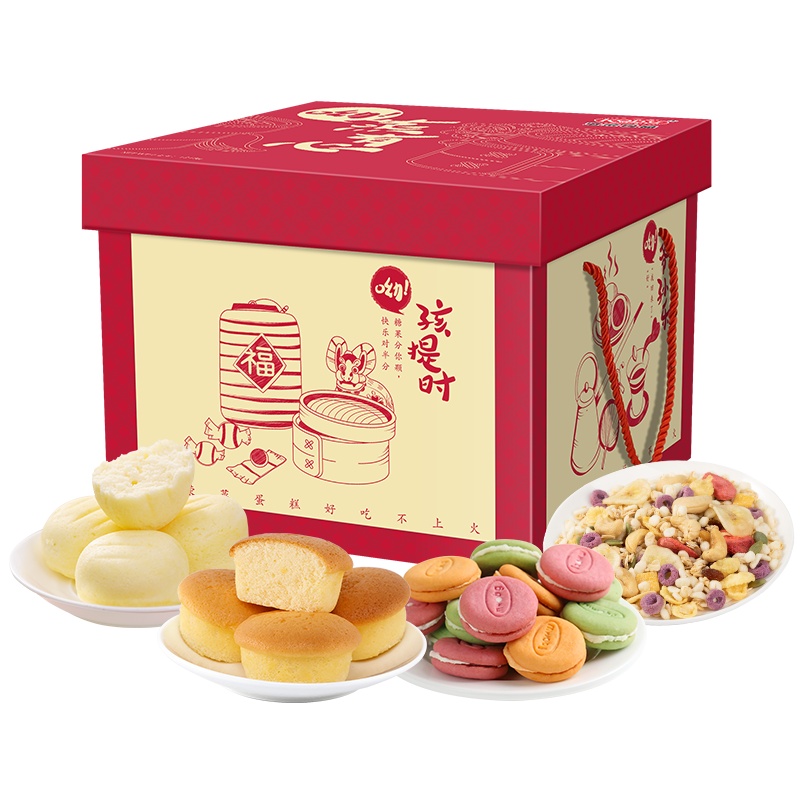 港荣蒸有心年货礼盒1127g健康早餐食品零食礼盒网红小面包