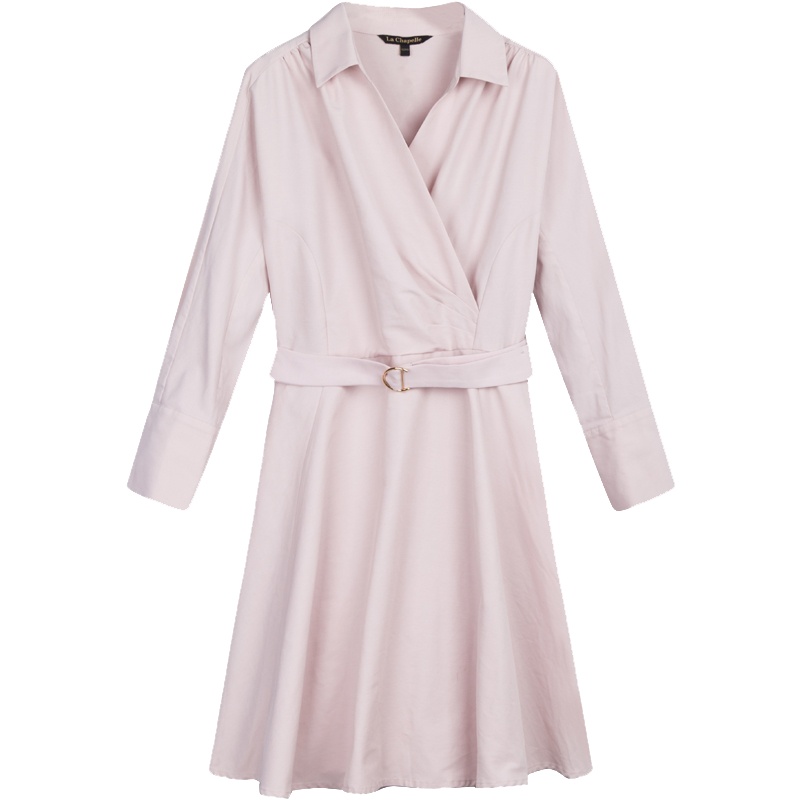 拉夏贝尔秋装新款韩版纯色中长款系带风衣显瘦连衣裙子女10013972