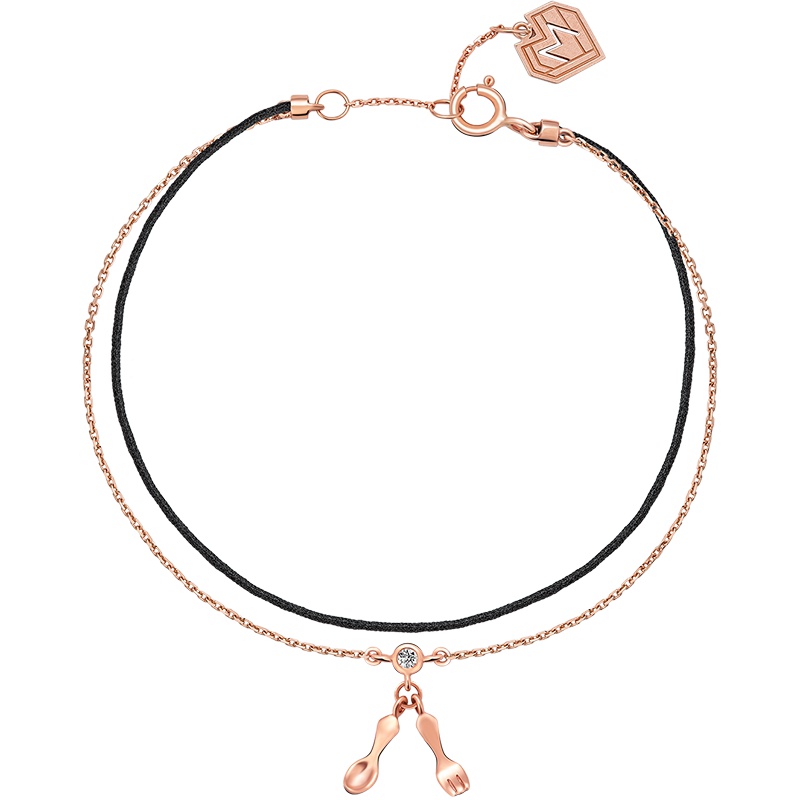 schl-【精选】Monologue独白早餐9k镶钻黑绳餐具手链MA742