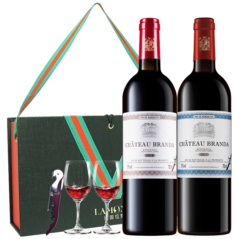 法国波尔多原瓶进口AOC级 布兰达酒庄(B标+E标)干红葡萄酒双支装 750ml*2