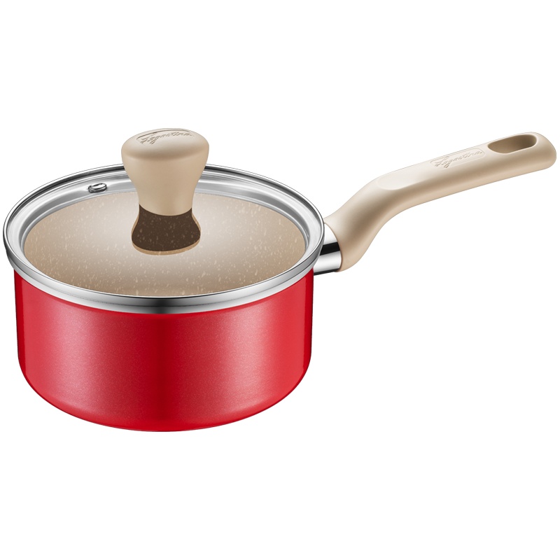 拉歌蒂尼 MINI系列奶锅不粘宝宝辅食小锅平底汤锅麦饭石不粘锅煮泡面热牛奶锅 红 16cm奶锅