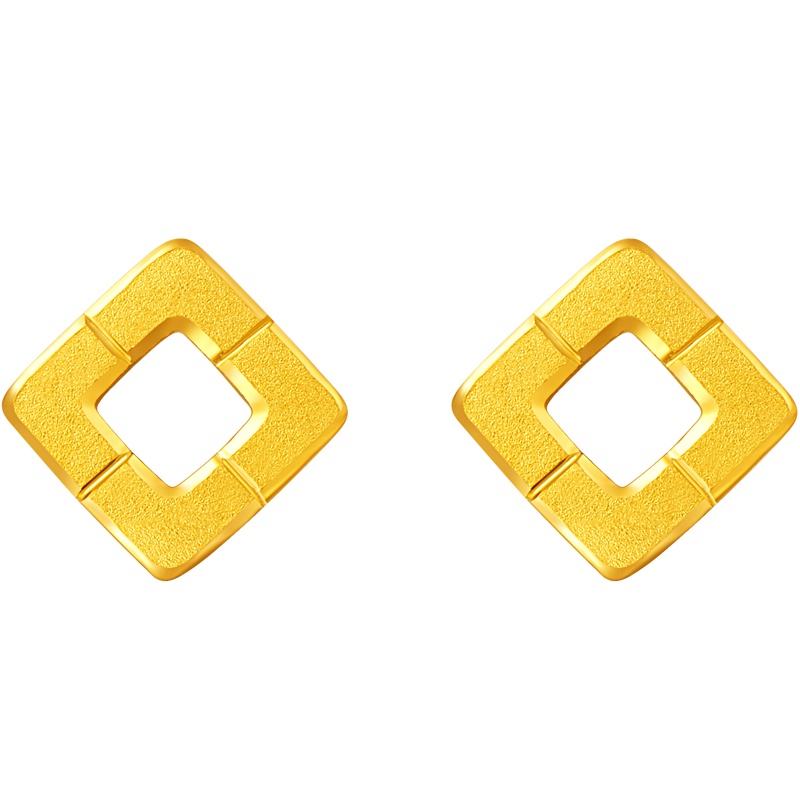 周大福珠宝首饰时尚几何足金金耳钉计价（工费78元）F217675