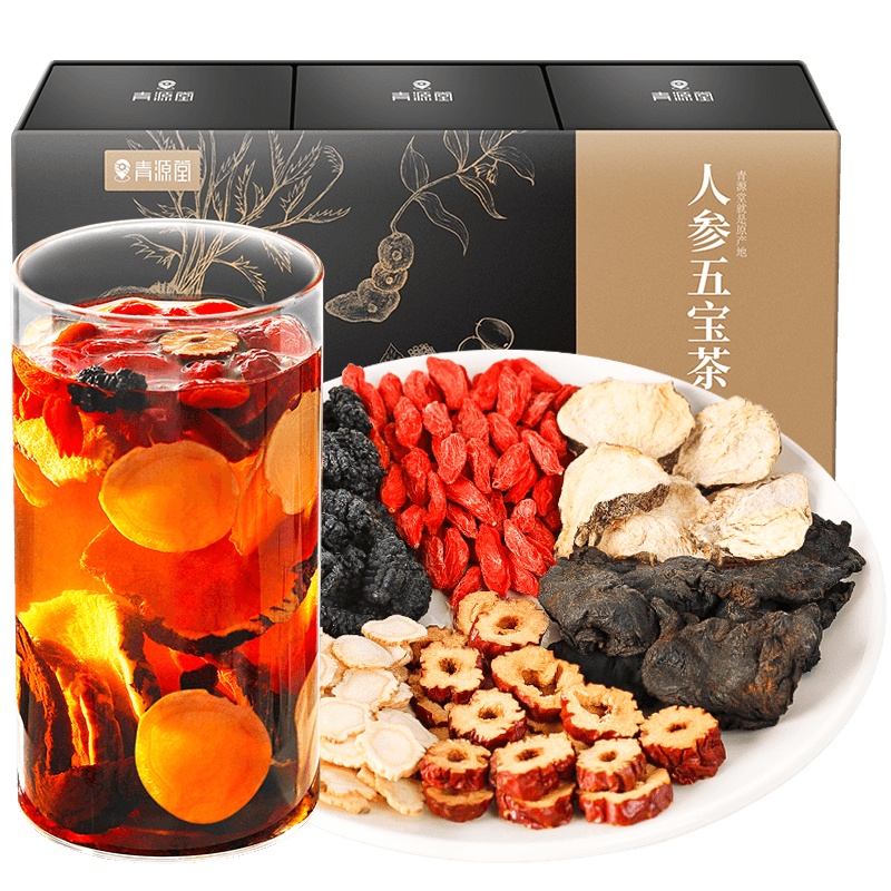 厂家直发] 青源堂牌人参五宝茶525克玛咖黑红枸杞子补茶黑桑葚干茶八宝茶玛卡制黄精