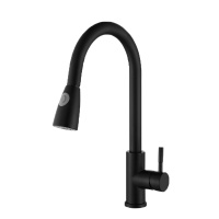 启启道厨房龙头不锈钢伸缩水龙头冷热黑色烤漆抽拉式洗菜盆水槽龙头