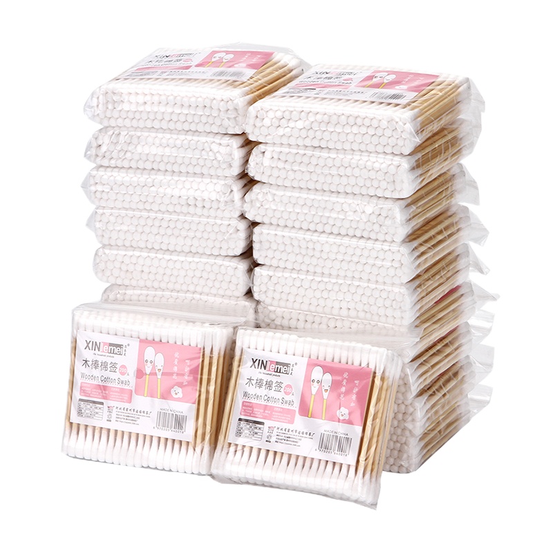 企购优品棉签木棒化妆棉无菌家用掏耳朵双头棉花棒圆头化妆卸妆小棉签 (100支/袋) 5袋装